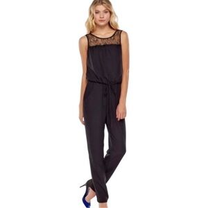 Bar III Black Sleeveless Jumpsuit with Lace Detail and Cuffed Hem size XS